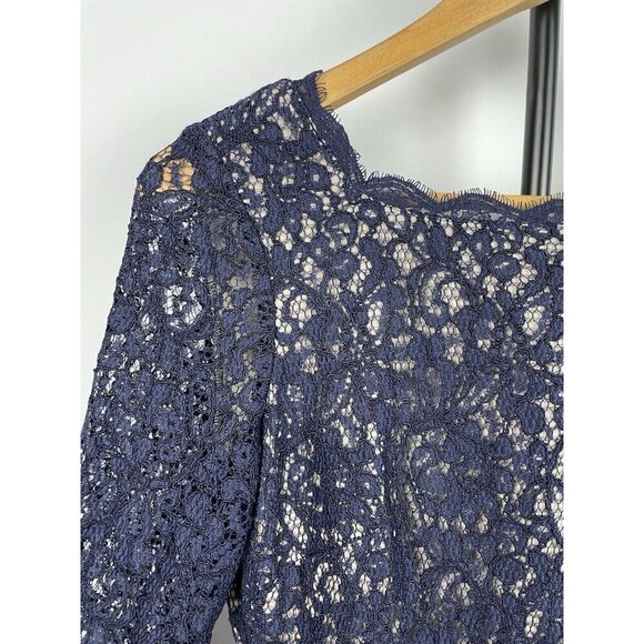 Adrianna Papell Evening Navy Lace Sheath Formal Long Sleeve Mini Dress Size 4P - Picture 5 of 8
